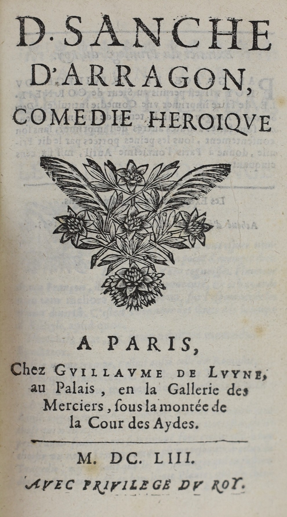 Cornielle, Pierre - Don Sanche d’Aragon, comedie heroique, 2nd edition, 12mo, later red morocco by Belz-Niedree, Guillaume de Luyne, Paris, 1653